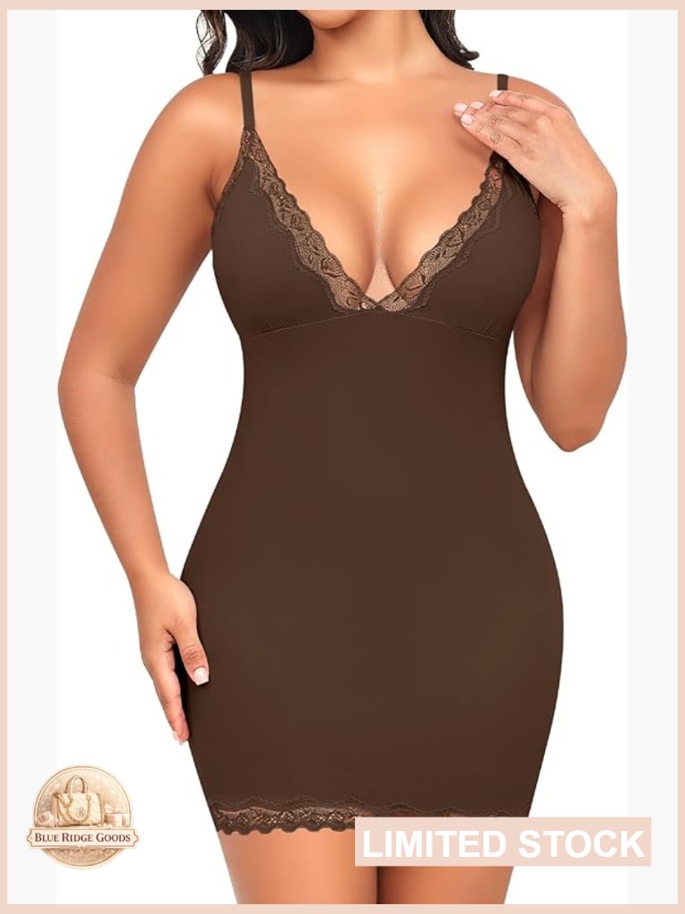 Slip Dress Adjustable Spaghetti Strap V Neck Lace Trim Full Slip Under Dress